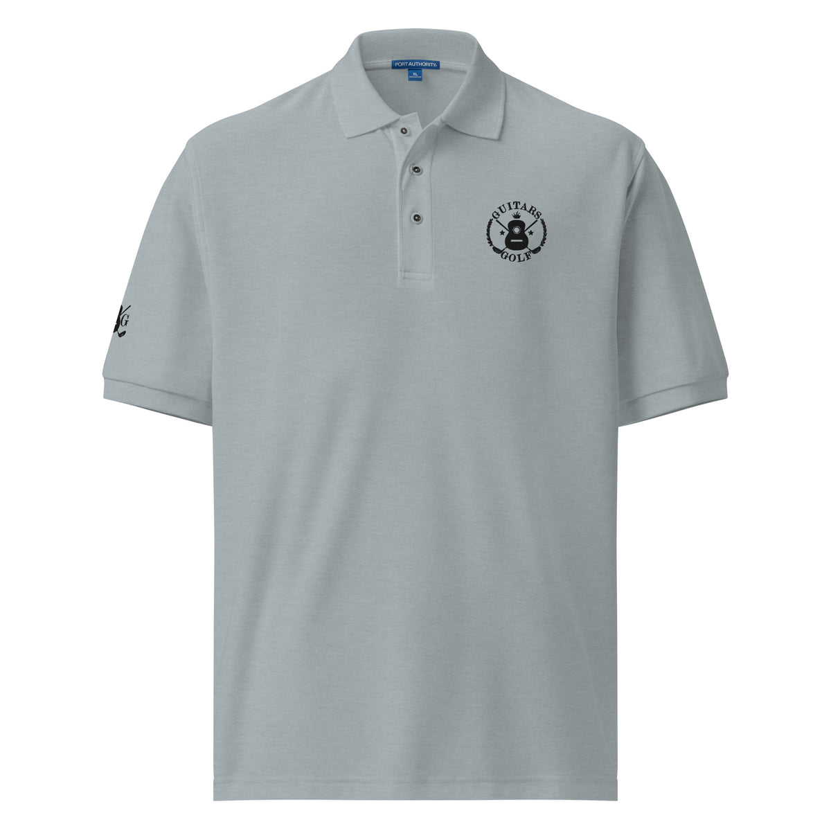"Guitars & Golf" Classic Black Logo Premium Embroidered Polo