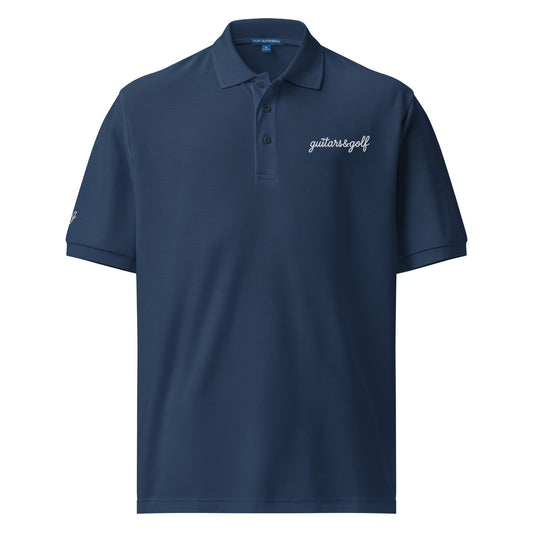 "guitars&golf" White Logo Premium Embroidered Polo
