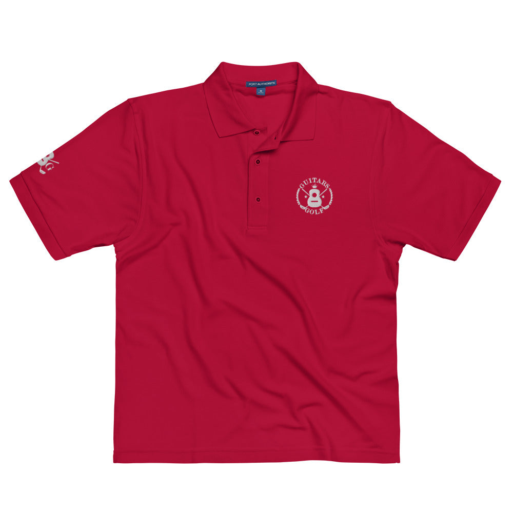 "Guitars & Golf" Classic White Logo Premium Embroidered Polo