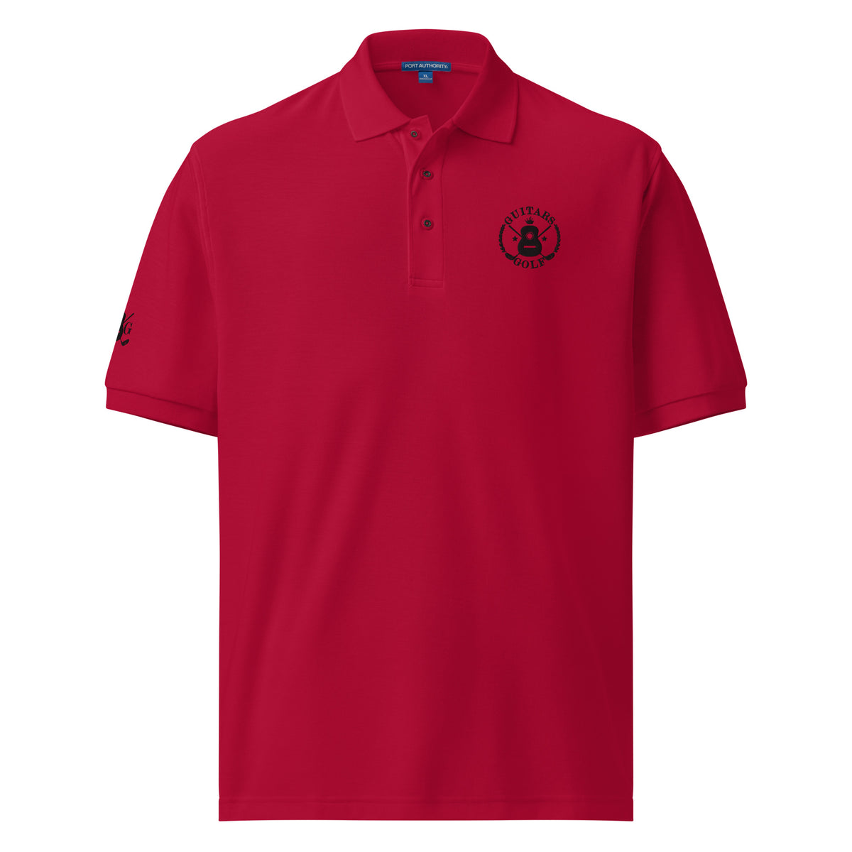 "Guitars & Golf" Classic Black Logo Premium Embroidered Polo