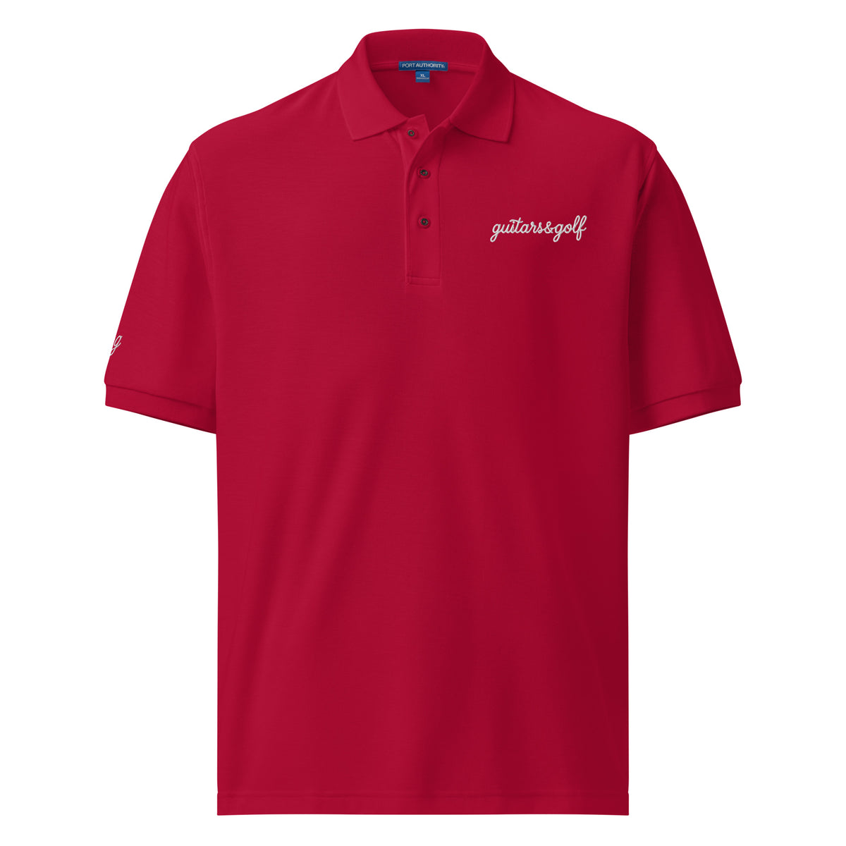 "guitars&golf" White Logo Premium Embroidered Polo