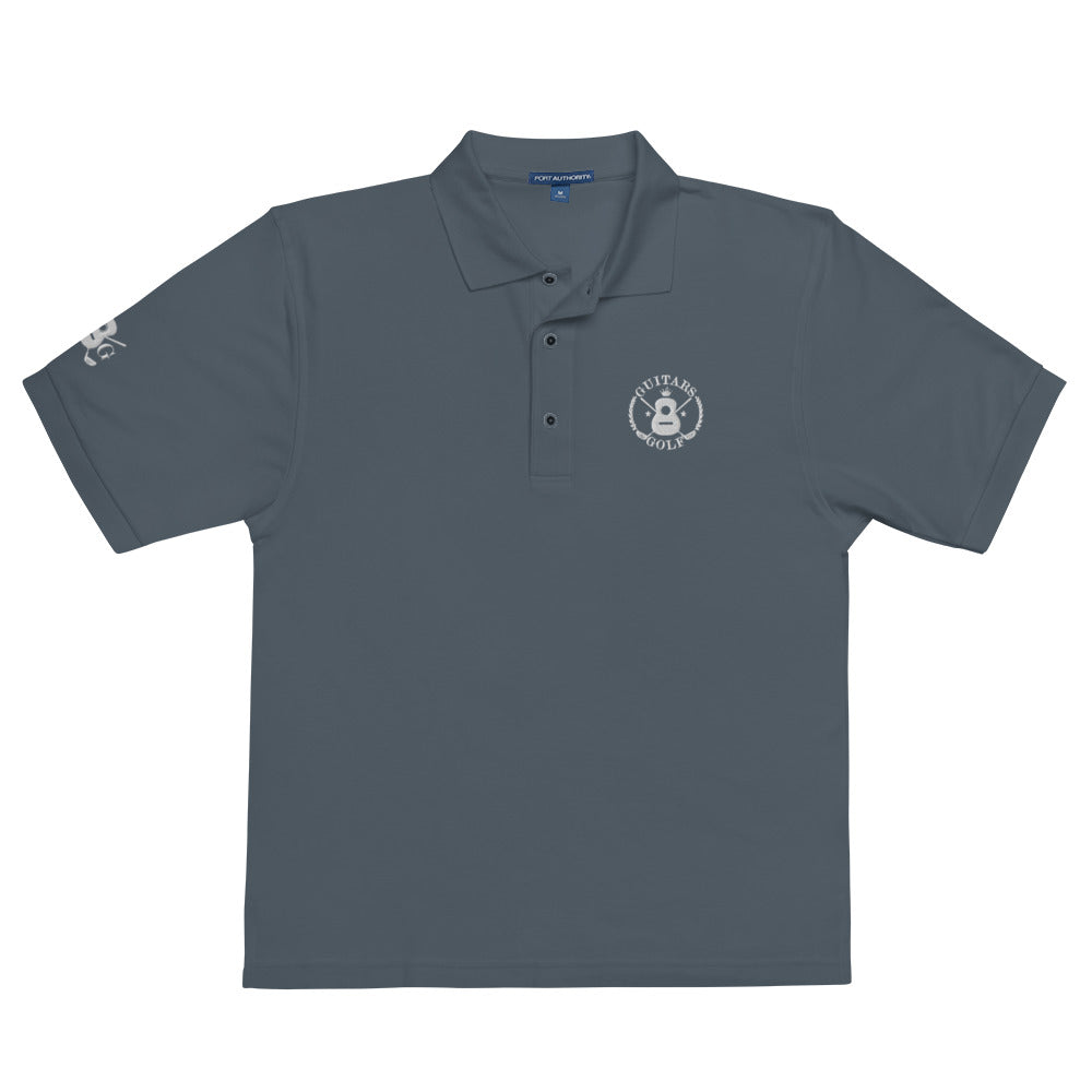"Guitars & Golf" Classic White Logo Premium Embroidered Polo