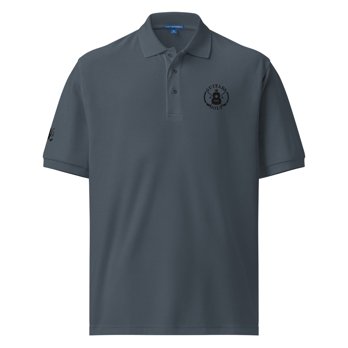"Guitars & Golf" Classic Black Logo Premium Embroidered Polo