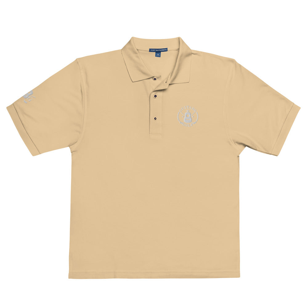 "Guitars & Golf" Classic White Logo Premium Embroidered Polo