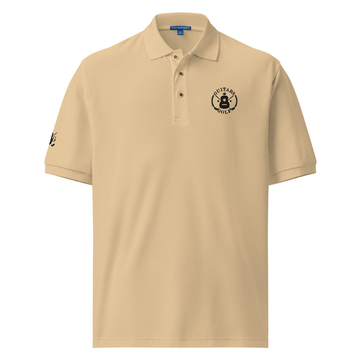 "Guitars & Golf" Classic Black Logo Premium Embroidered Polo