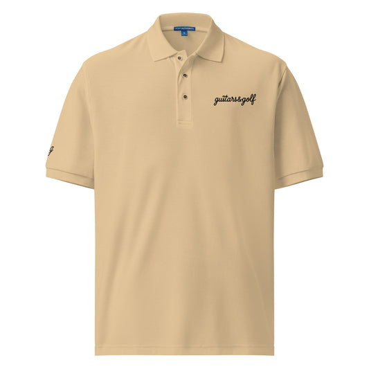 "guitars&golf" Black Logo Premium Embroidered Polo