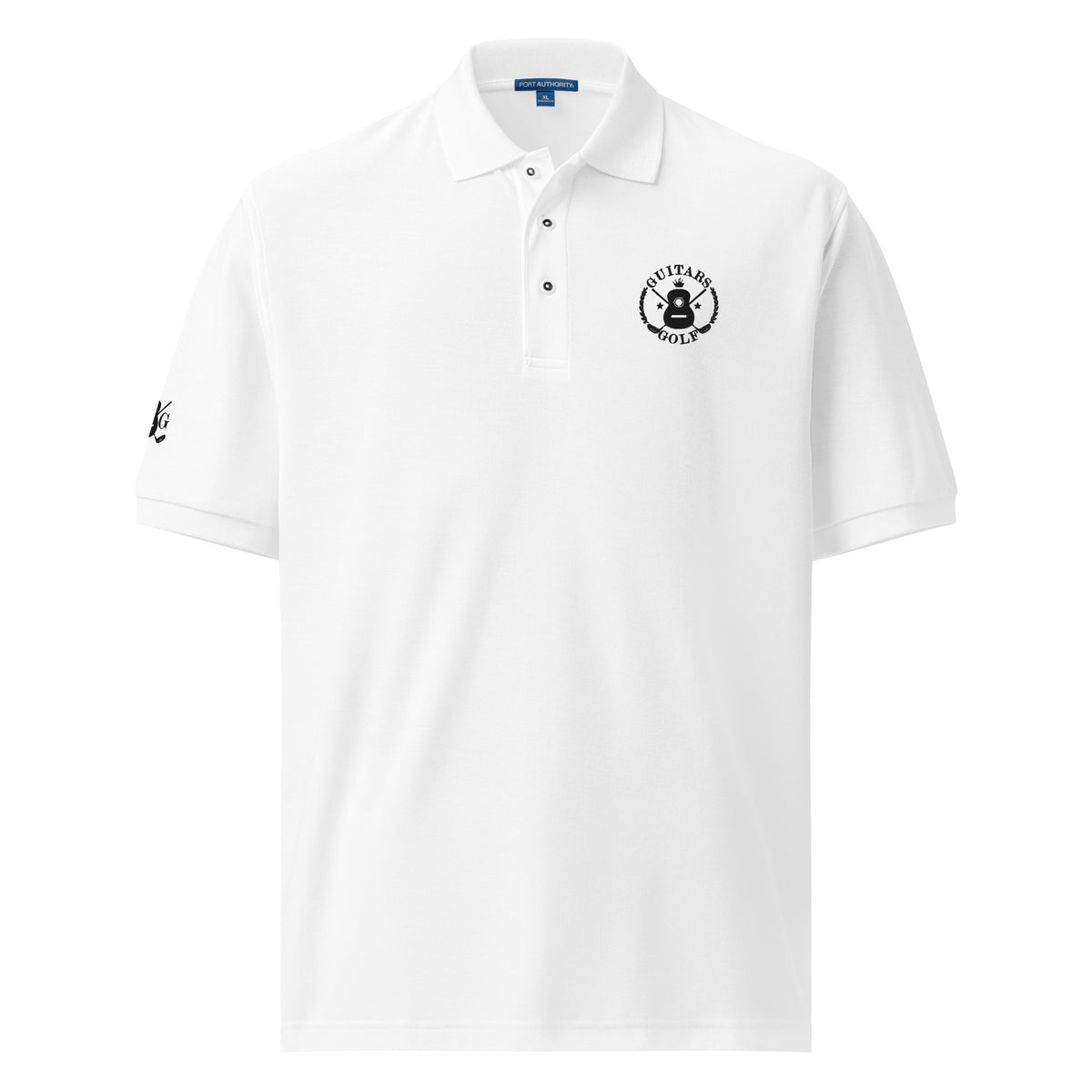 "Guitars & Golf" Classic Black Logo Premium Embroidered Polo