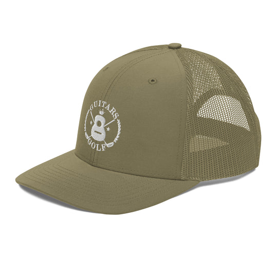 Richardson and Guitars & Golf Embroidered  White Logo Trucker Cap